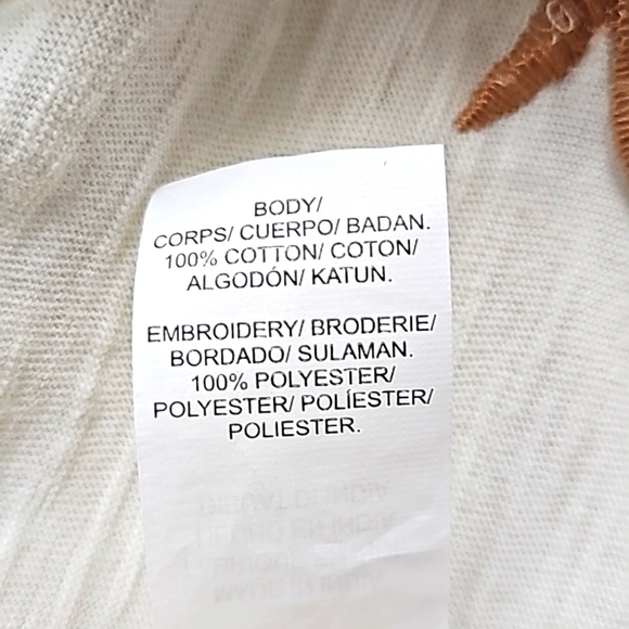 Lucky Brand cold shoulder slub yarn floral embroidered tee, coral cream 3X - Picture 6 of 9